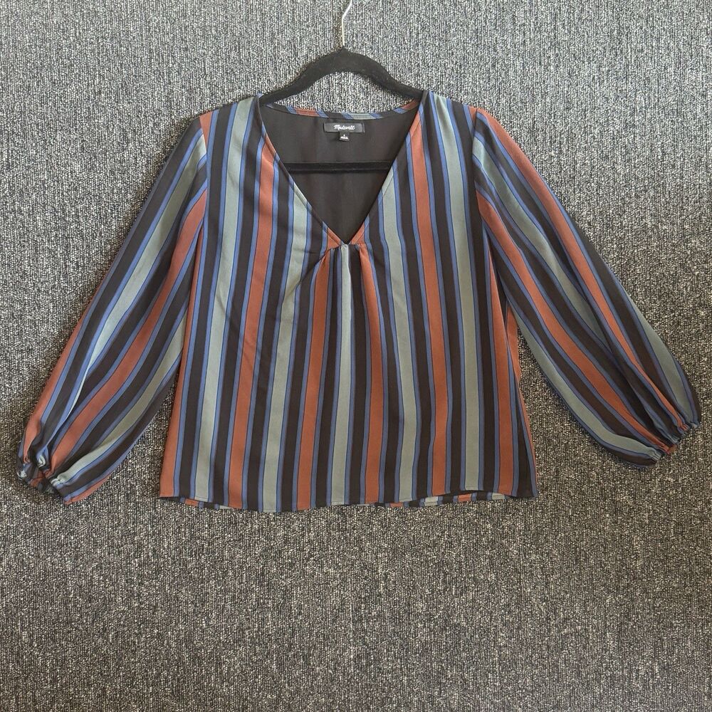 Madewell V-Neck Women’s Bishop Sleeve‎ Striped Blouse Size Small #K5741 HO18